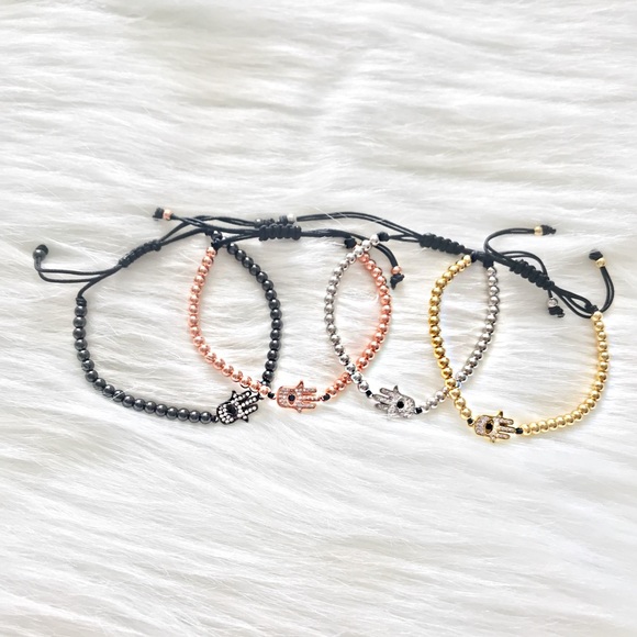 ♡ Hamsa Hand Rhinestone Dainty Bracelet - Picture 3 of 5